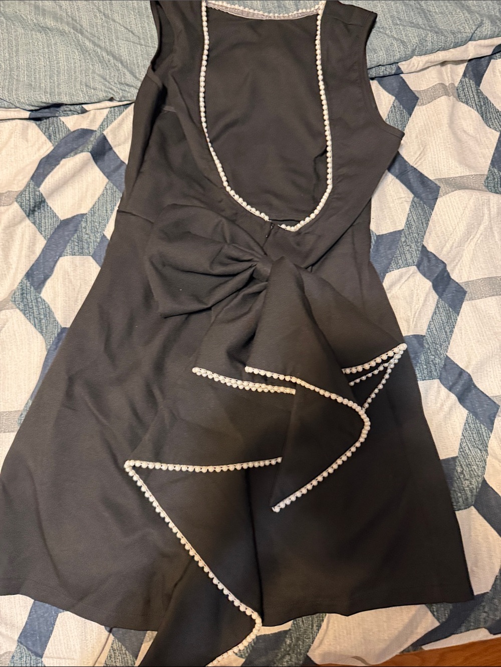 Black Sleeveless Dress with Pearl Trim